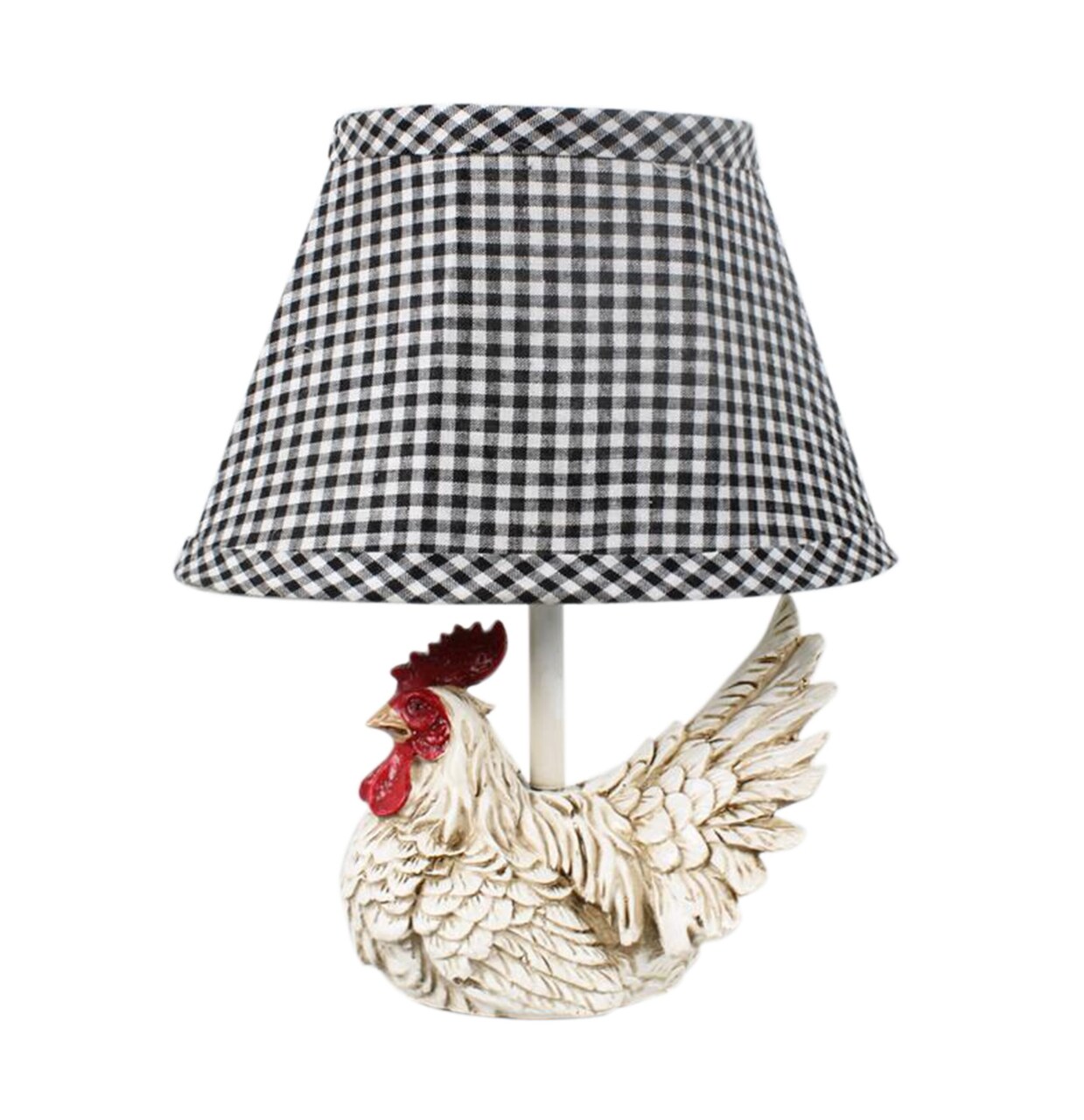Mod Lighting and Decor White Rooster Accent Lamp with Black and White Shade 12"
